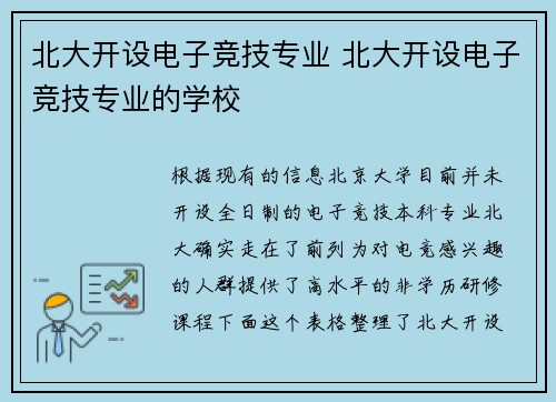 北大开设电子竞技专业 北大开设电子竞技专业的学校